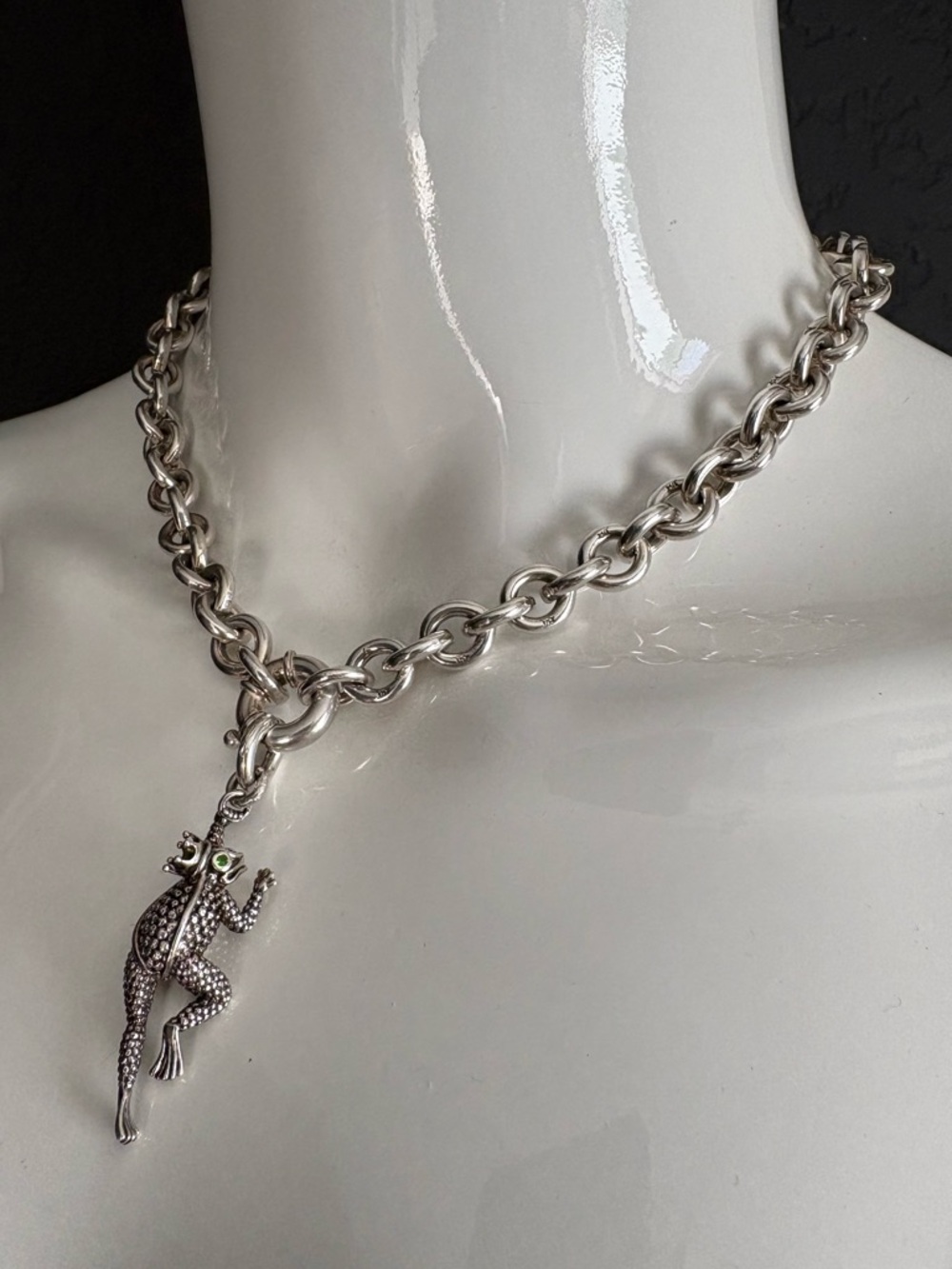 Kieselstein Cord Frog Prince Sterling Silver Chain Link Necklace & Charm 99.2 - Picture 5 of 16